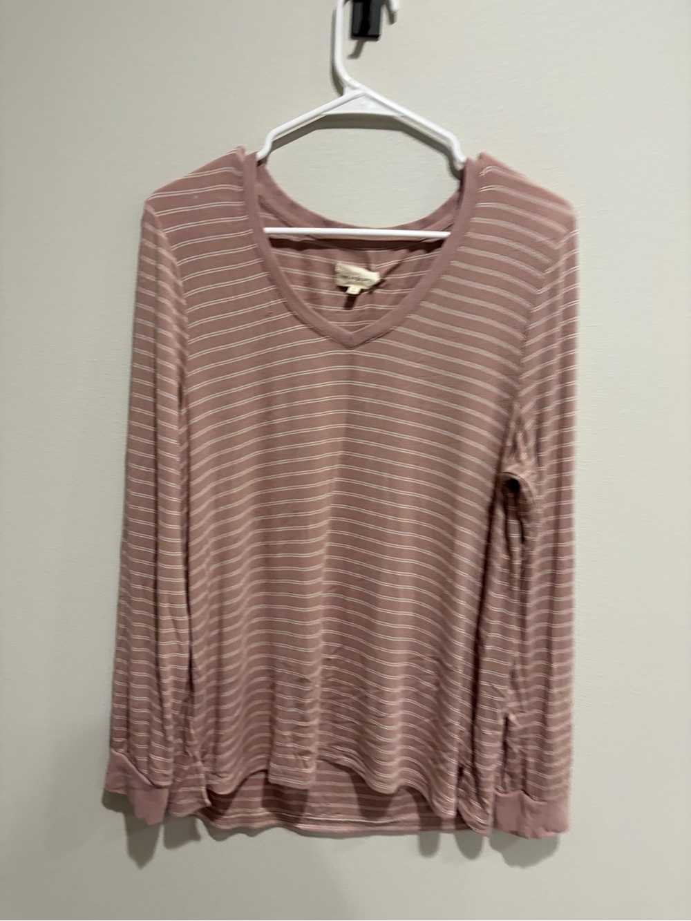 Thread & Supply Blush Pink Striped V-Neck Long Sleeve Top
